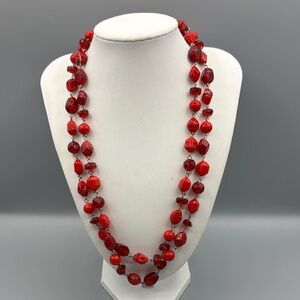 Pop of Red Molded Glass Beaded Necklace JP392